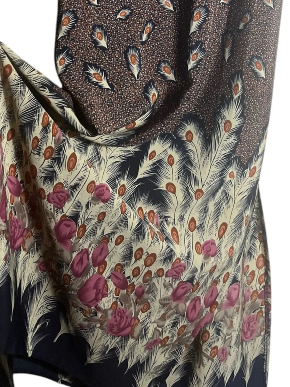 Vollr Maxi Dress Sleeveless Boho Feather‎ Floral Print Brown Long Dress Size M